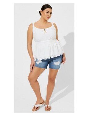 Torrid White Eyelet Babydoll Top Embroidered Size 2X Boho Cottage Summer Resort